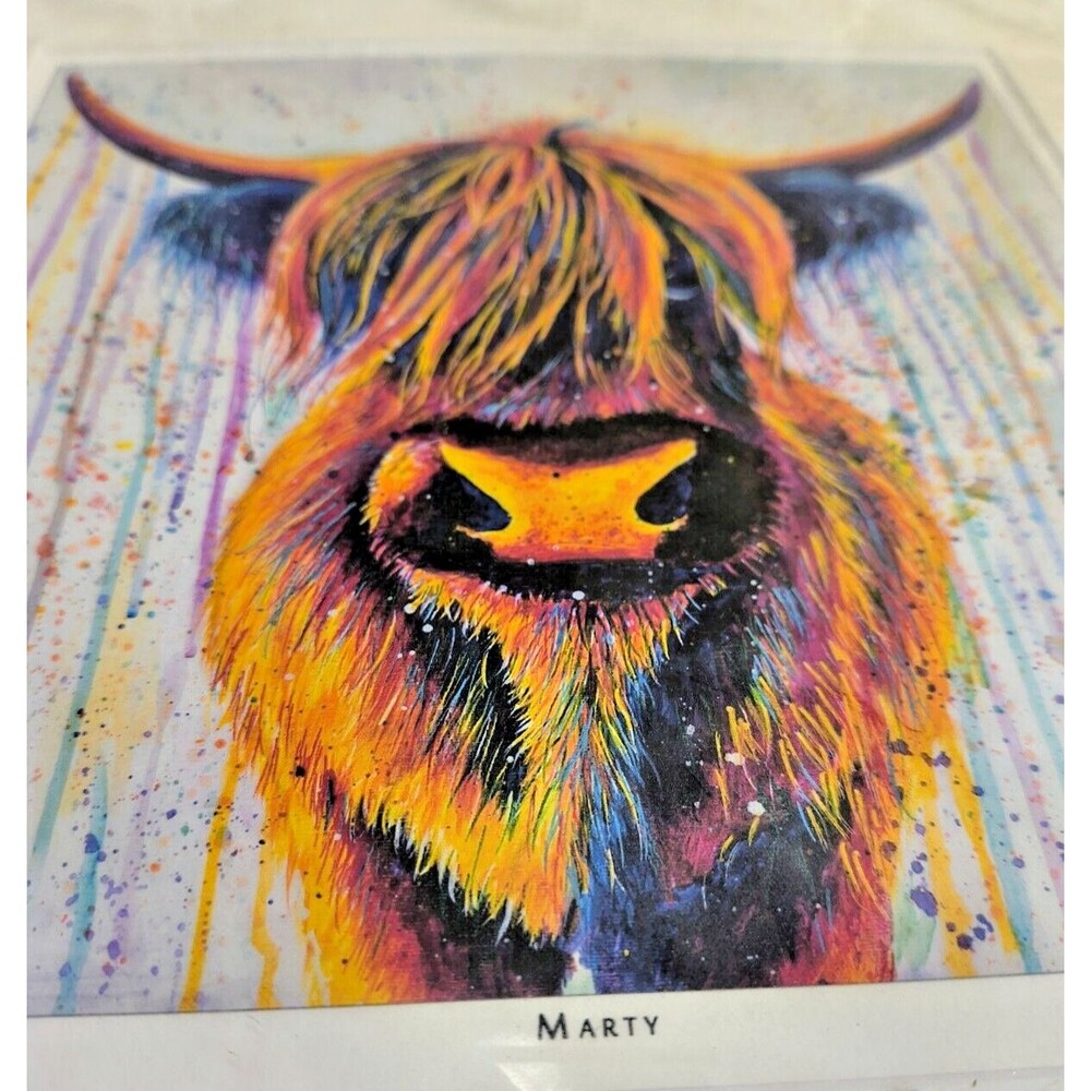 Highland Cow Colorful Canvas Print Wall Art Print Signed 11 X 11